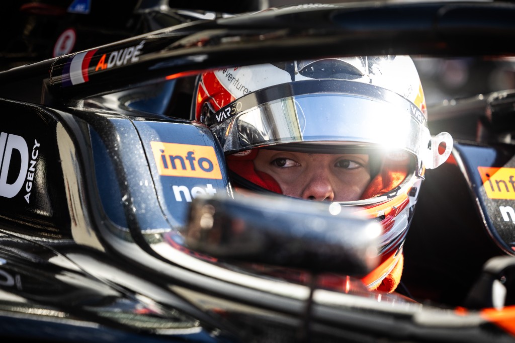 Andrea Dupé in the cockpit — FREC halo with A. DUPÉ, partner branding Infonet & The Grid Agency